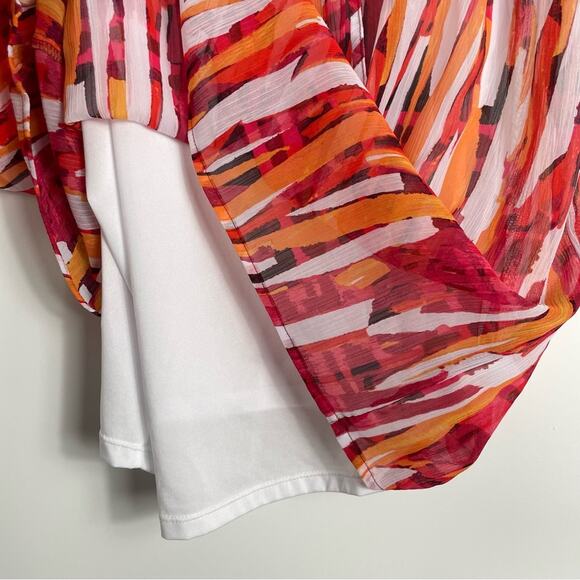 Liz Claiborne Women Chiffon Orange Blouse Abstract Geometric Print Plus Size 1X - Picture 6 of 10
